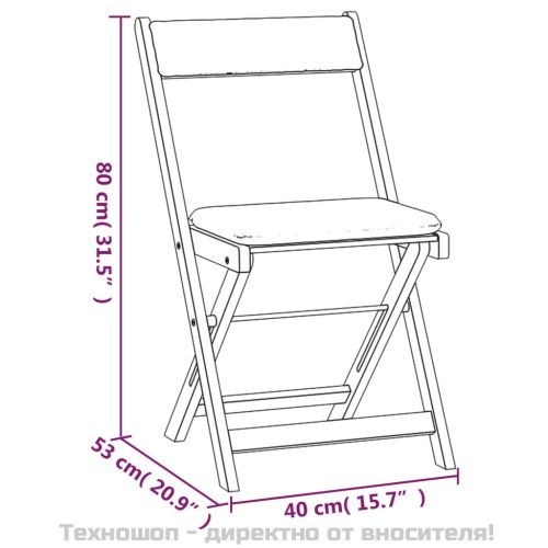 Сгъваем бистро комплект, 3 части, с възглавници, акация масив