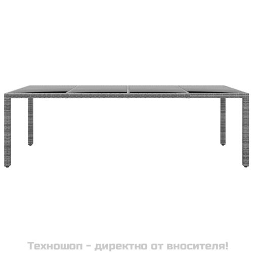 Градинска маса 250x100x75 см закалено стъкло и полиратан сива