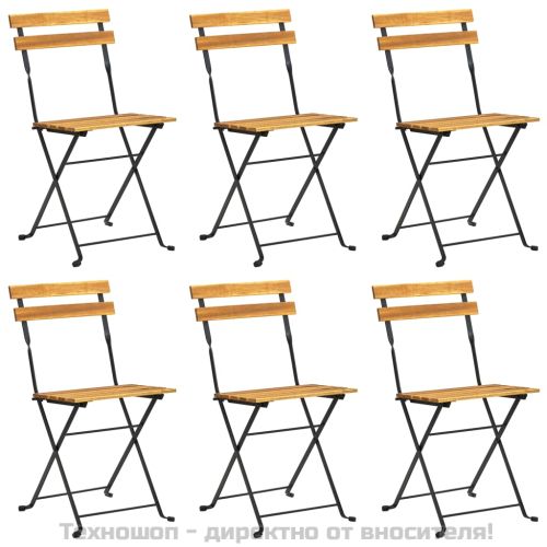 Сгъваеми градински столове, 6 бр, стомана и акация масив