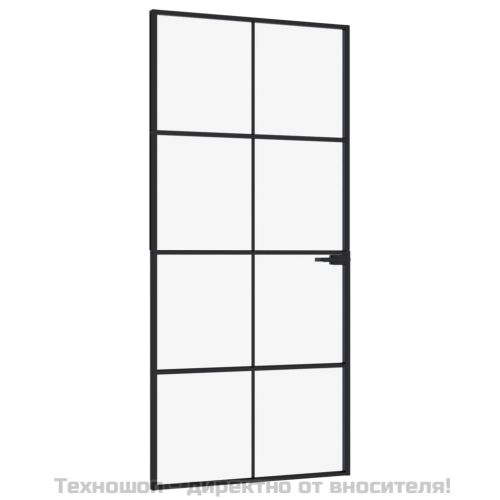 Интериорна врата черна 93x201,5 см закалено стъкло и алуминий