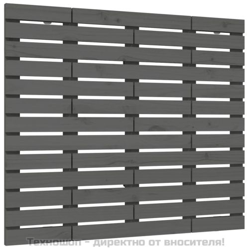 Стенна табла за спалня, сива, 146x3x91,5 см, борово дърво масив