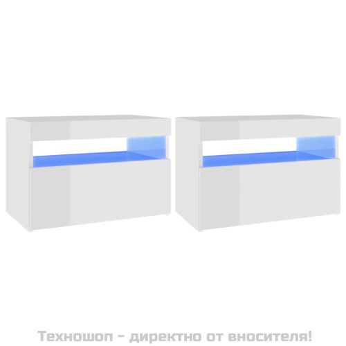 ТВ шкафове с LED осветление 2 бр бял гланц 60x35x40 см