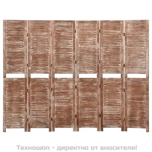 Параван за стая, 6 панела, кафяв, 210x165 cм, пауловния масив