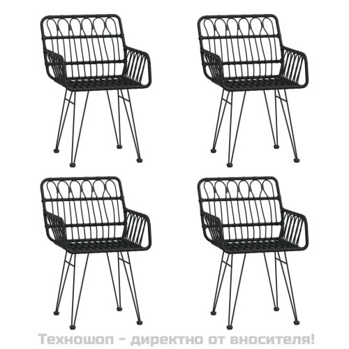 Градински трапезен комплект, 5 части, черен, полиратан