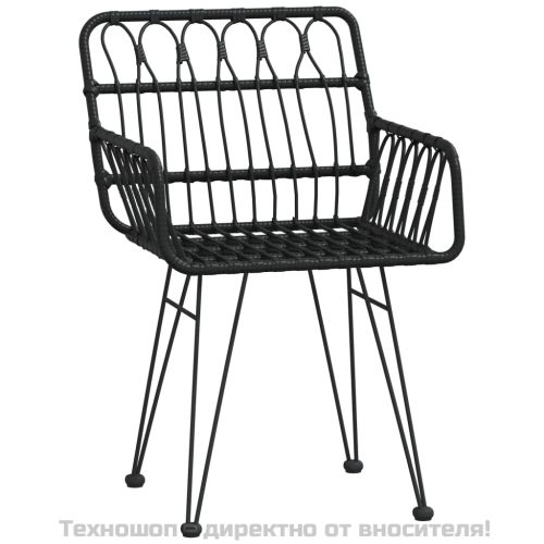 Градински трапезен комплект, 5 части, черен, полиратан