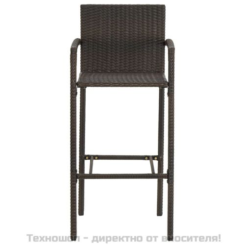 Градински бар комплект с подлакътници, 3 части, кафяв полиратан