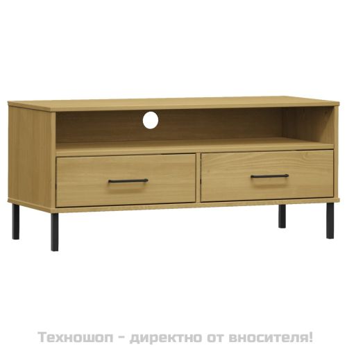 ТВ шкаф с метални крака, кафяв, бор масив, OSLO