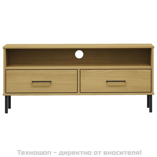 ТВ шкаф с метални крака, кафяв, бор масив, OSLO