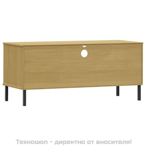ТВ шкаф с метални крака, кафяв, бор масив, OSLO
