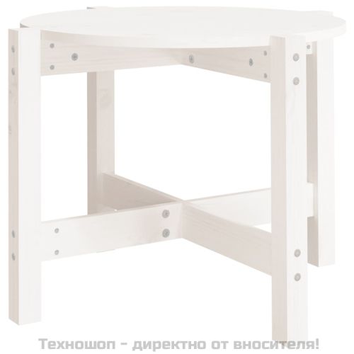 Кафе маса, бяла, Ø 62,5x45 см, борово дърво масив