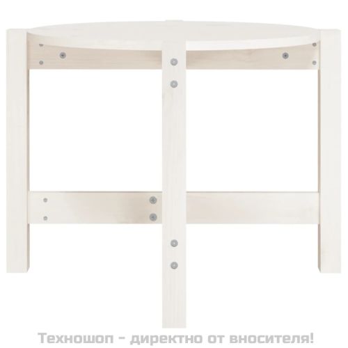 Кафе маса, бяла, Ø 62,5x45 см, борово дърво масив