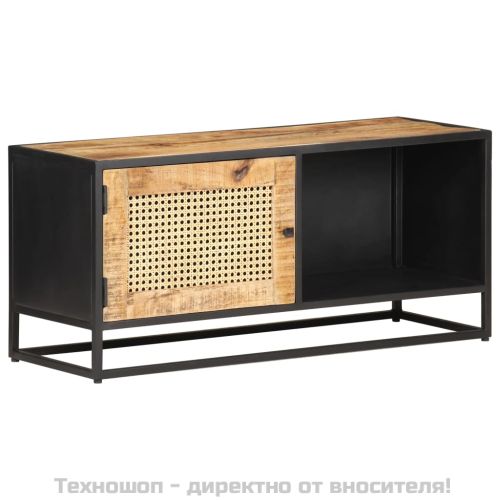 ТВ шкаф, 90x30x40 см, грубо мангово дърво масив и тръстика