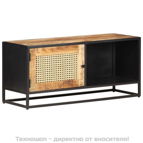 ТВ шкаф, 90x30x40 см, грубо мангово дърво масив и тръстика