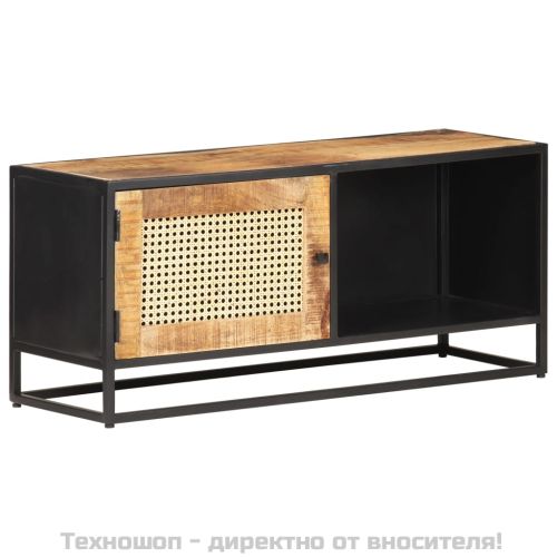 ТВ шкаф, 90x30x40 см, грубо мангово дърво масив и тръстика