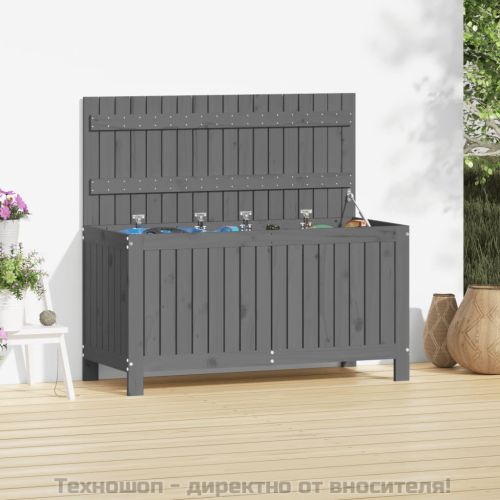 Кутия за съхранение, сива, 115x49x60 см, борово дърво масив