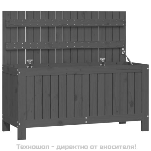 Кутия за съхранение, сива, 115x49x60 см, борово дърво масив