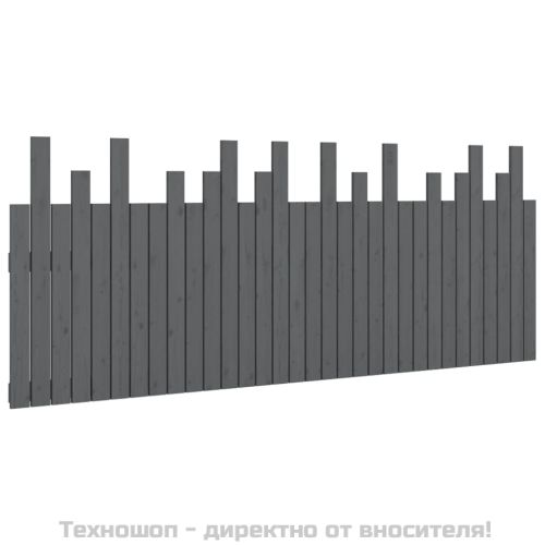 Стенна табла за спалня, сива, 204x3x80 см, борово дърво масив