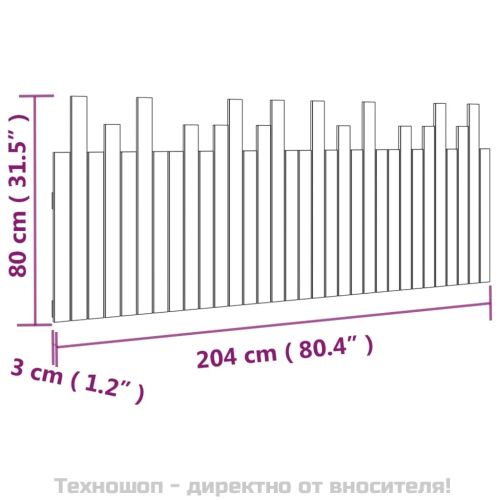 Стенна табла за спалня, сива, 204x3x80 см, борово дърво масив
