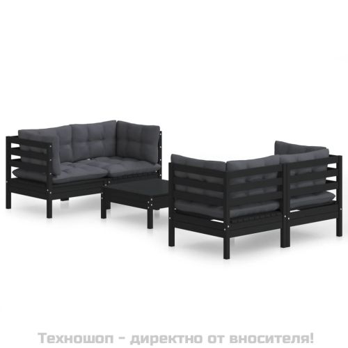 Градински лаундж комплект с възглавници антрацит, 5 части, бор