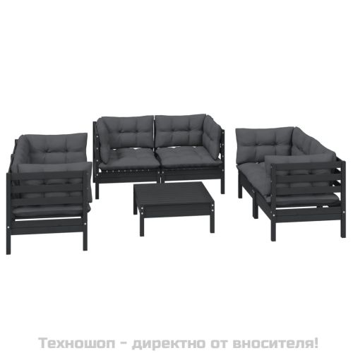 Градински лаундж комплект с възглавници, 7 части, бор масив