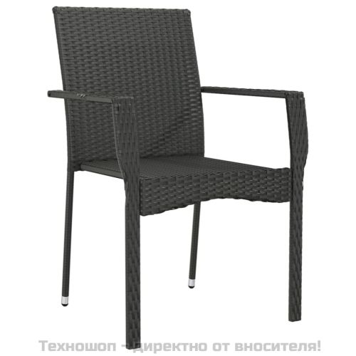 Градински столове с възглавници, 2 бр, полиратан, черни