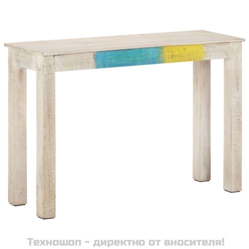 Конзолна маса, бяла, 115x35x77 cм, грубо мангово дърво