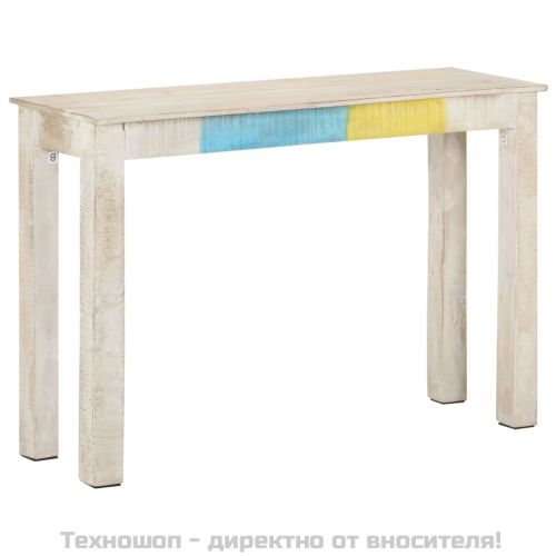 Конзолна маса, бяла, 115x35x77 cм, грубо мангово дърво