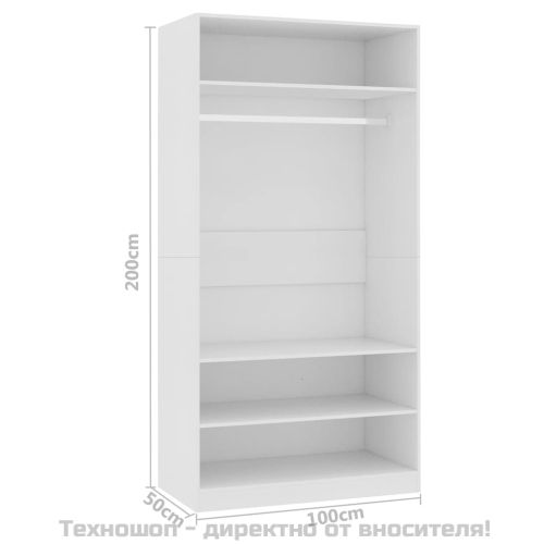 Гардероб, бял, 100x50x200 см, инженерно дърво