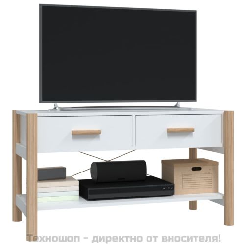 ТВ шкаф, бял, 82x38x45 см, инженерно дърво
