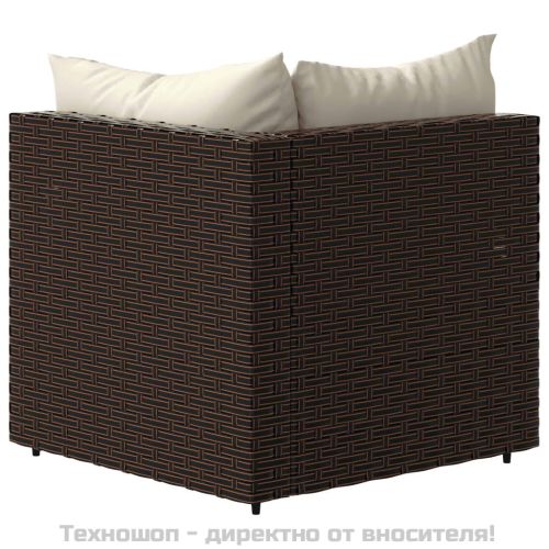 Градински ъглови дивани с възглавници, 2 бр, кафяви, полиратан