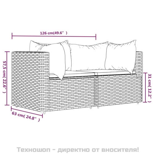 Градински ъглови дивани с възглавници, 2 бр, кафяви, полиратан