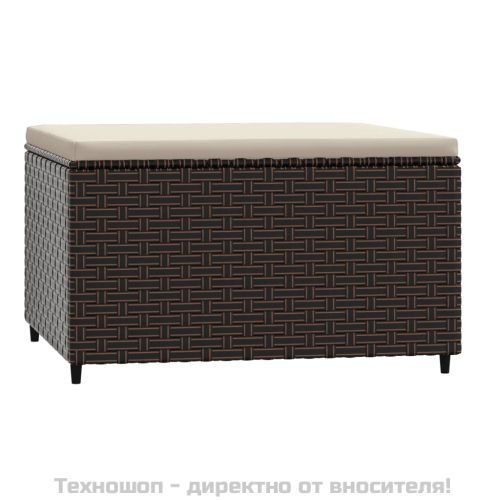 Градинска табуретка с възглавница, кафява, полиратан