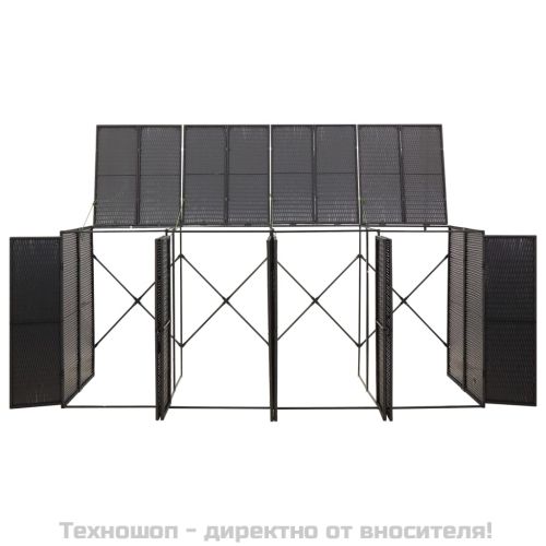 Четворен навес за кофи за боклук черен 274x80x117 см полиратан