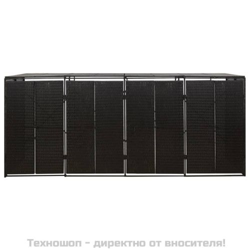 Четворен навес за кофи за боклук черен 274x80x117 см полиратан