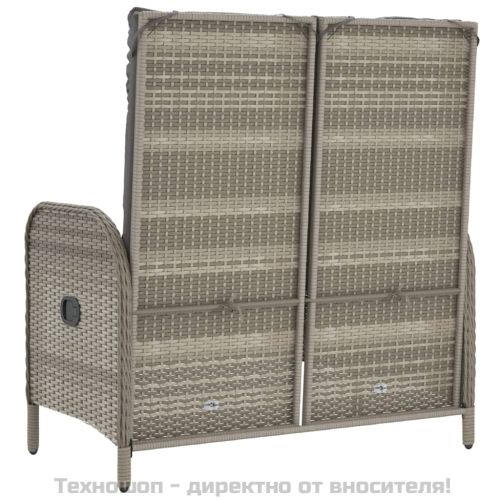 Накланяща градинска пейка с възглавници, 107 см, сив полиратан