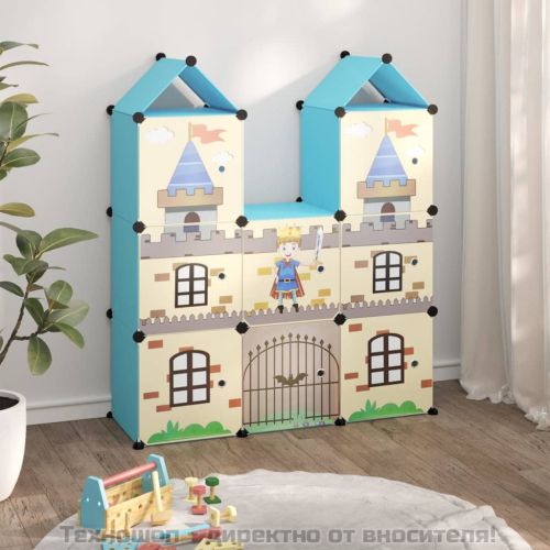 Детски кубичен шкаф за съхранение с 8 куба, син, PP