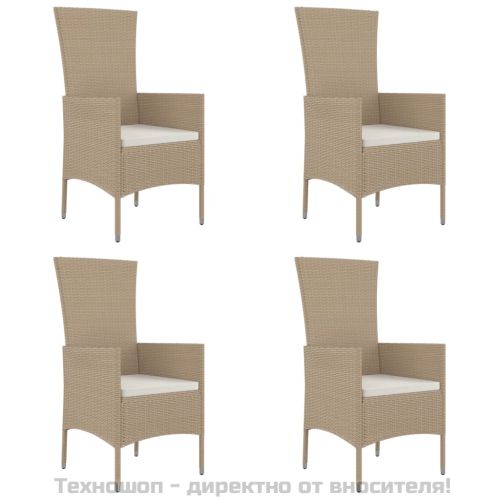 Градински столове с възглавници, 4 бр, полиратан, бежови
