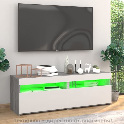 ТВ шкафове, 2 бр, с LED осветление, сив сонома, 60x35x40 см