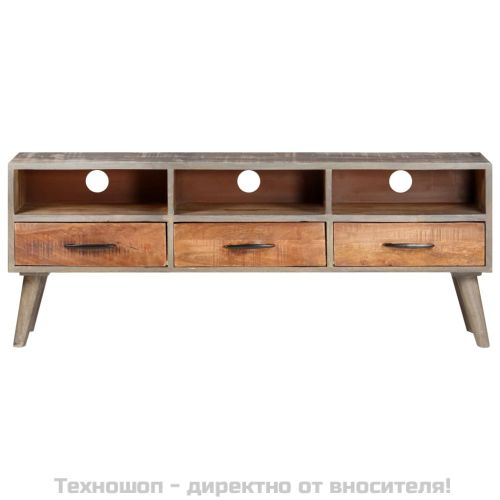 ТВ шкаф, сив, 130x35x51 см, грубо мангово дърво