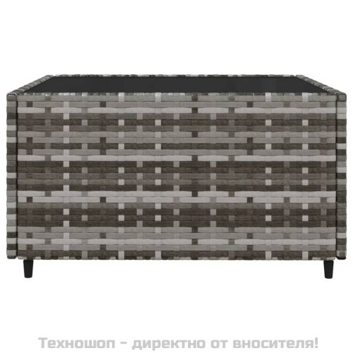 Градински лаундж комплект с възглавници 3 части сив полиратан