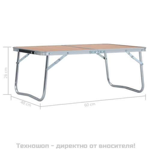 Сгъваема къмпинг маса, кафява, алуминий, 60x40 см