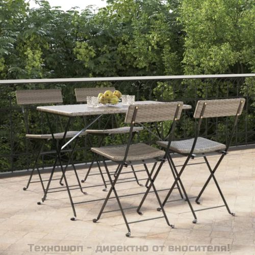 Сгъваеми бистро столове, 4 бр, сив, полиратан и стомана