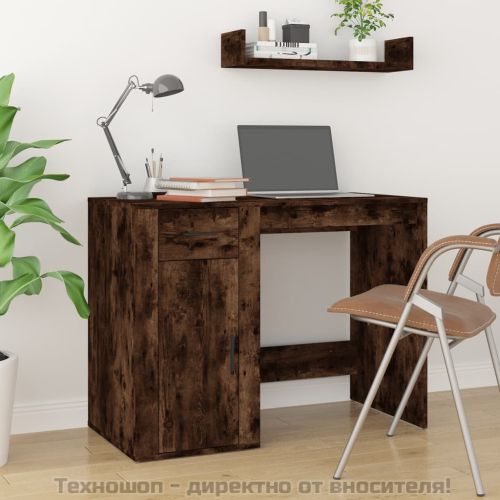 Бюро със страничен шкаф, опушен дъб, инженерно дърво