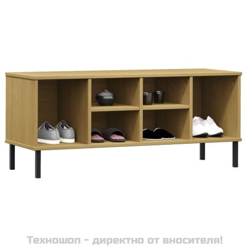 Етажерка за обувки метални крака кафява 106x35x45 см масив OSLO