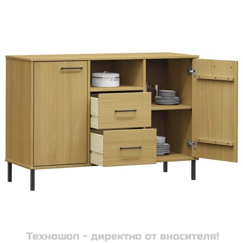 Бюфет с метални крака кафява 113x40x77 см масивно дърво OSLO
