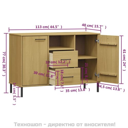 Бюфет с метални крака кафява 113x40x77 см масивно дърво OSLO