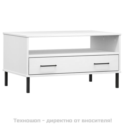 Кафе маса с метални крака бяла 85x50x45 см масивно дърво OSLO