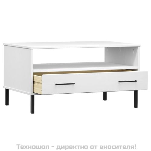 Кафе маса с метални крака бяла 85x50x45 см масивно дърво OSLO