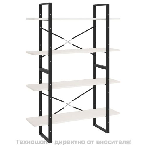 4-етажна библиотека, бяла, 100x30x140 см, борово дърво масив