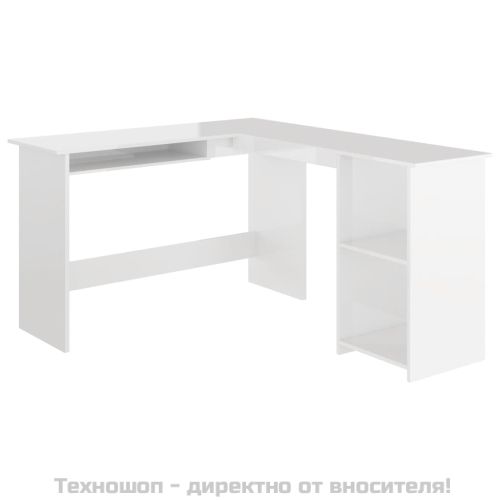 Г-образно ъглово бюро бял гланц 120x140x75 см инженерно дърво